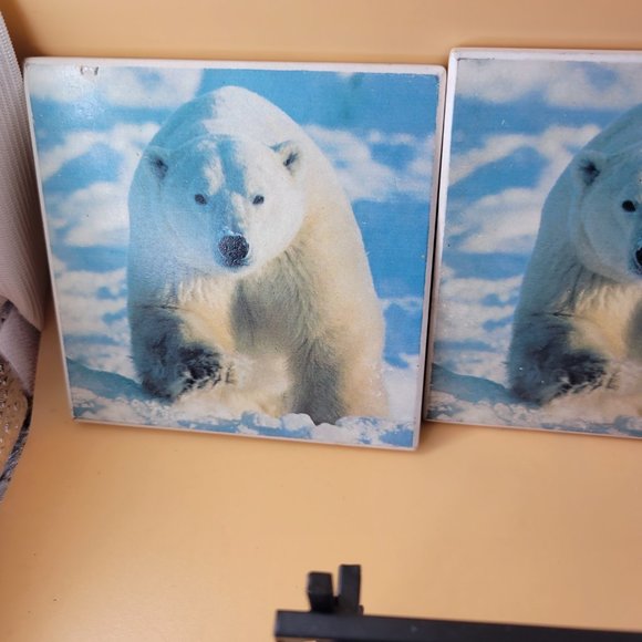 Polar bear coasters in a holder set of four - Picture 2 of 6